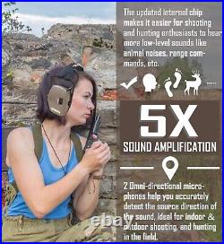 5x Sound Amplification Earmuffs for Enhanced Shooting Experience Brown