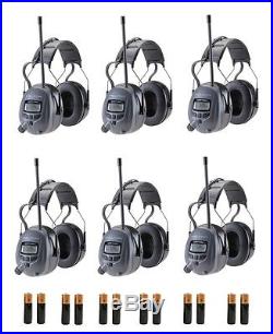(6) Pack WORKTUNES Digital AM FM MP3 HEADPHONES Hearing PROTECTION with Batteries