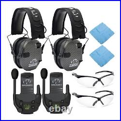 Walker's Razor Slim Electronic Muffs (Carbon) 2-Pack with Walkie Talkies & Glasses