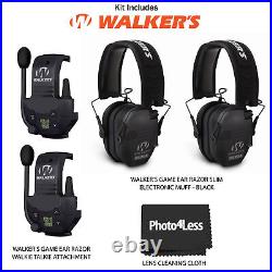 Walker's Razor Slim Hearing Protection Electronic Earmuffs Black Bundle (2 Pack)