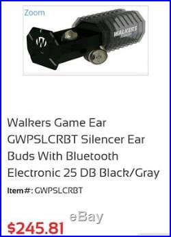 Walkers Game Ear GWPSLCRBT Silencer Black Electronic canceling Bluetooth Earbuds