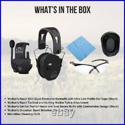 Walkers Razor Slim Quad Electronic Black Earmuffs Bundle